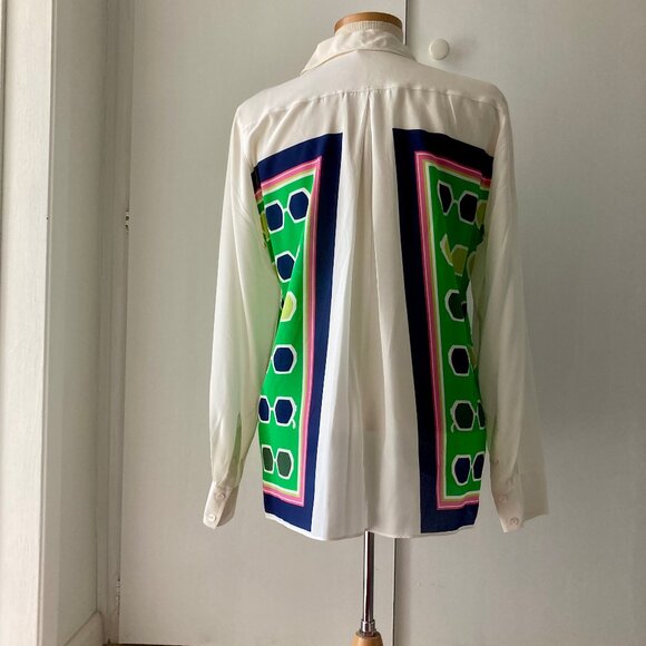 NWOT Trina Turk Redondo Long Sleeve SILK Blouse, Medium, Geometric, Button-Up - Picture 5 of 15